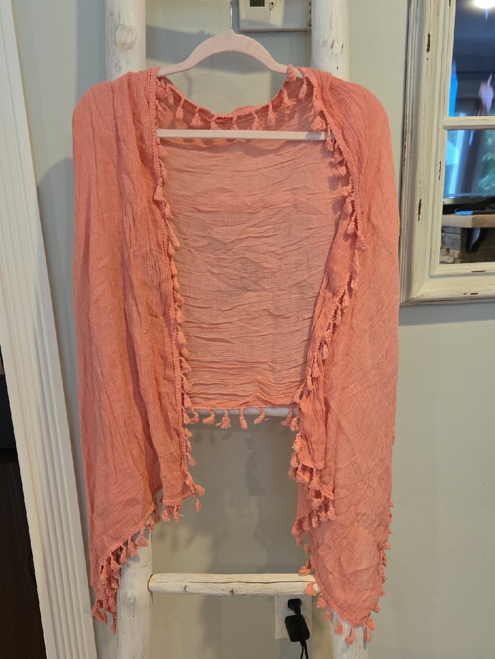 Lightweight Coral Tassel Shawl